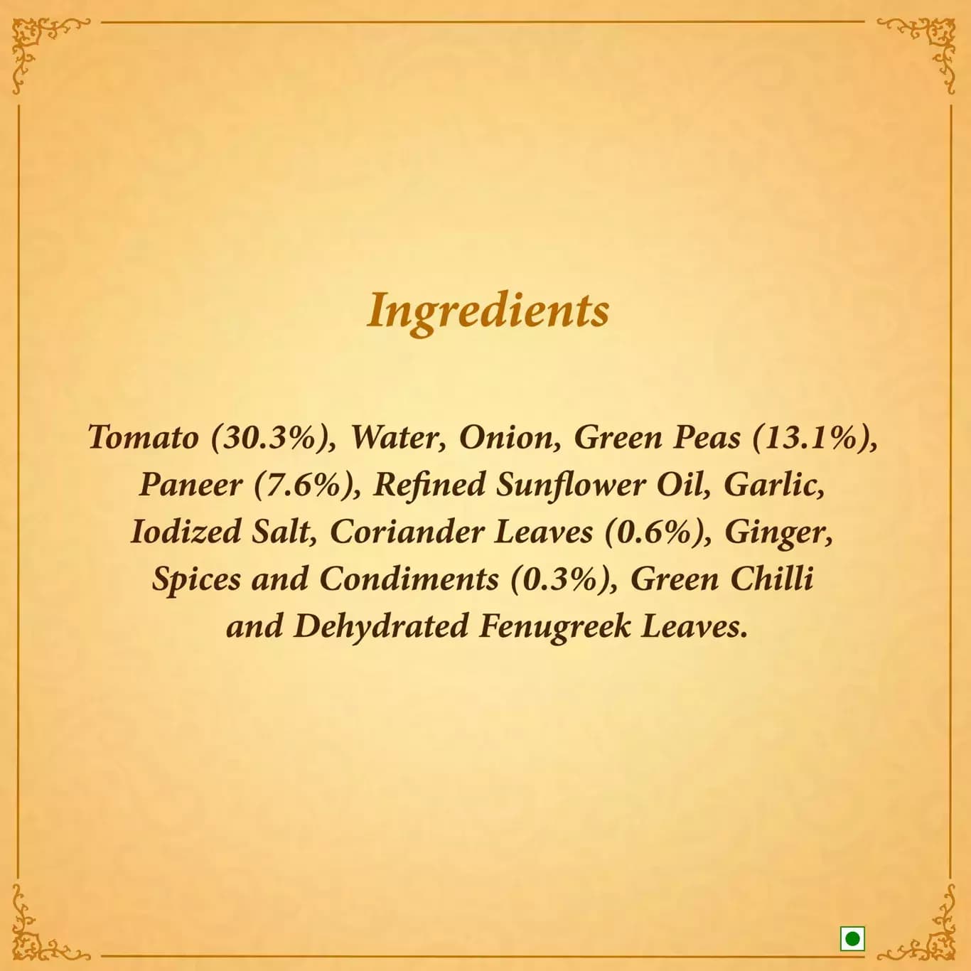 Matar Paneer-Ingredients