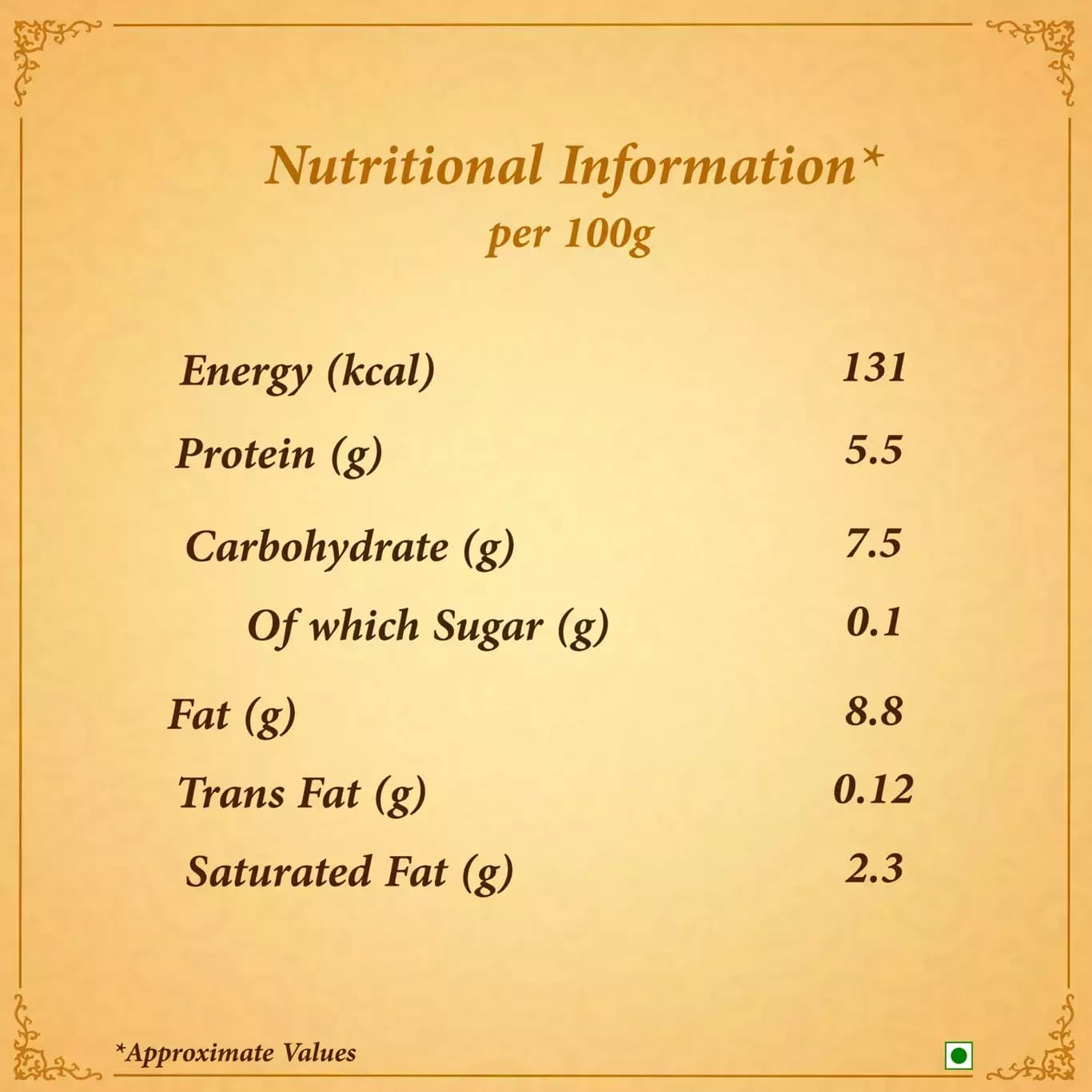 Palak Paneer-Nutritional Info