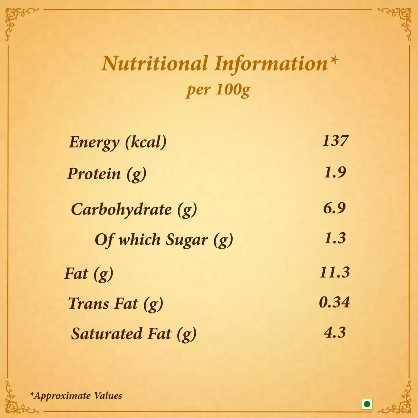 Pav Bhaji-Nutritional Info