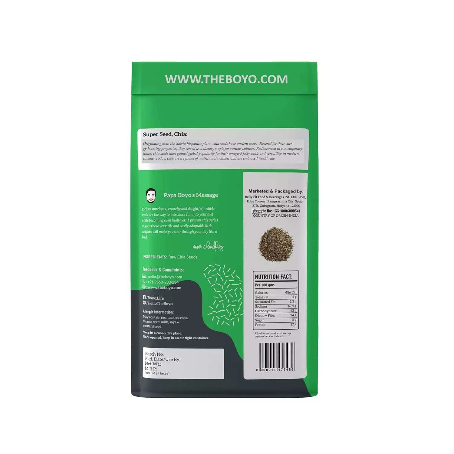 Boyo Raw Chia Seeds 250 g Nutrition Facts 
