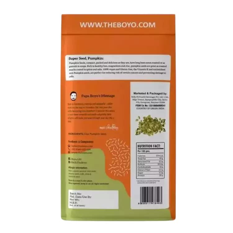 Boyo Raw Pumpkin Seeds 250 g Nutrition Facts