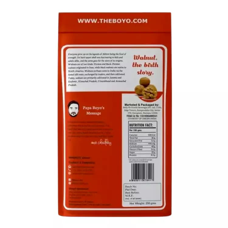 Boyo Raw Walnuts 250 g Nutrition Facts