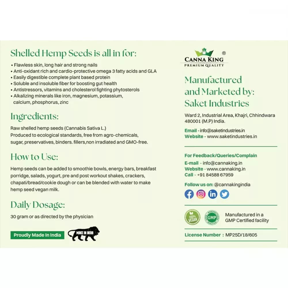Cannaking Hemp Hearts Manufacturing Details