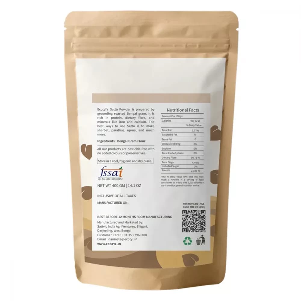 Ecotyl Chana Sattu 400 g nutrutional facts