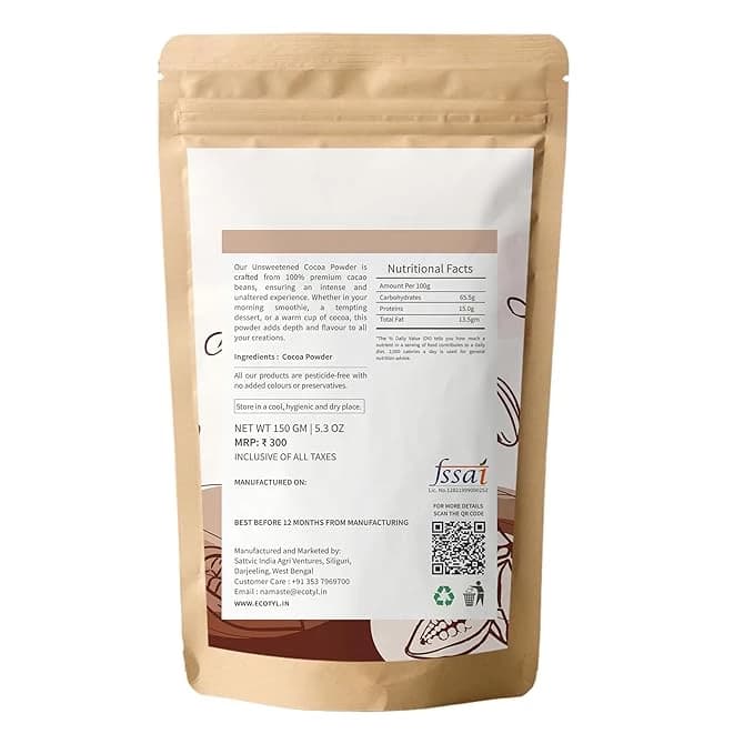 Ecotyl Cocoa Powder 150 g Nutrition Facts