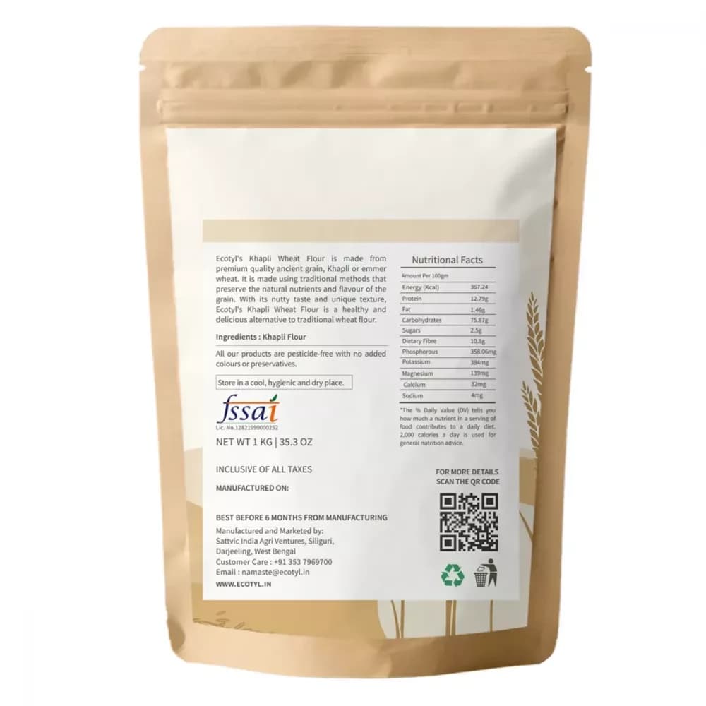 Ecotyl Khapli Atta 1 Kg nutrition facts