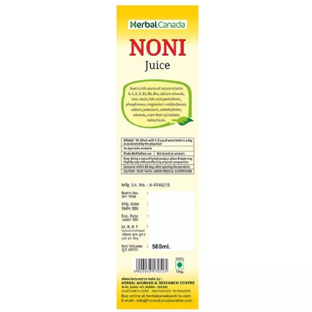 Herbal Canada Noni Juice 500 ml Manufacturing Details