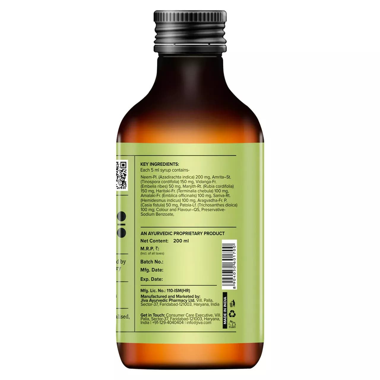 Jiva Ayurveda Neem Syrup 200 ml Batch & Manufacturing details