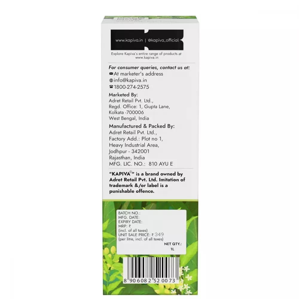 Kapiva Ayurveda Neem Juice 1 L Manufacturing Details