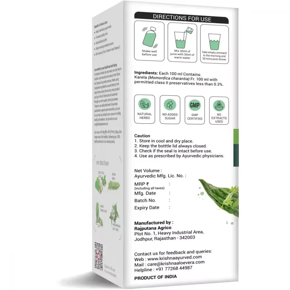 Krishna's Karela Juice 500 ml manufacturing details