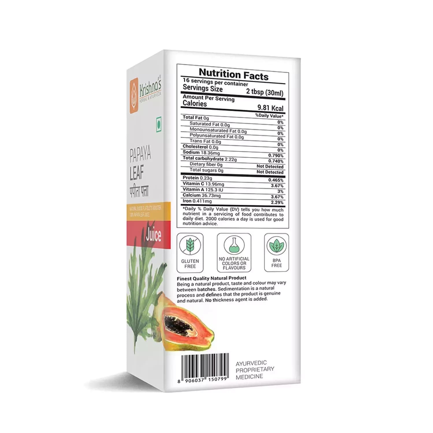 Krishna's Papaya Leaf Juice nutrition facts