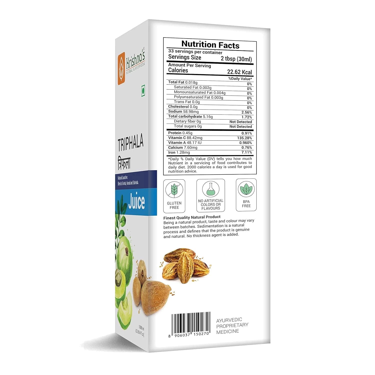 Krishna's Triphala Juice nutrition facts