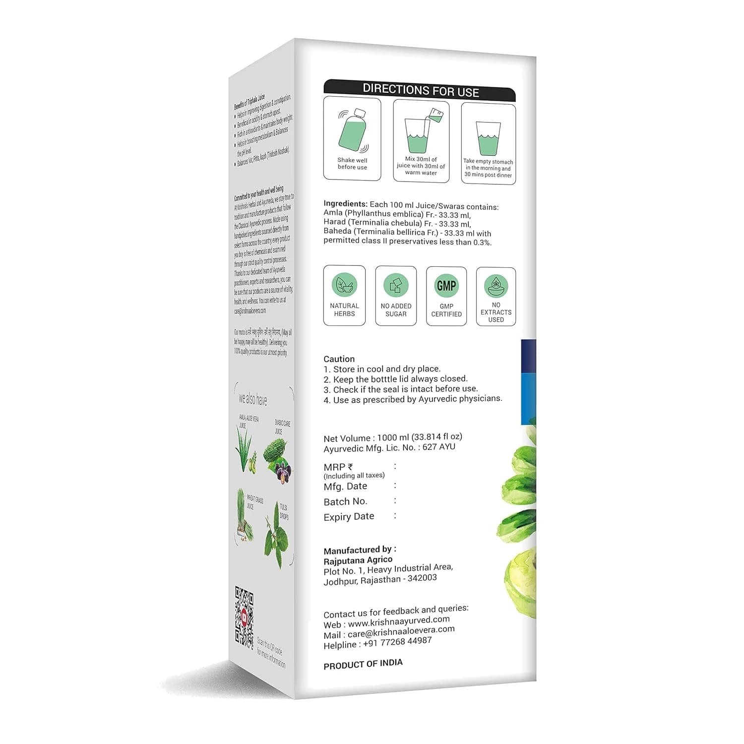 Krishna's Triphala Juice ingredients & manufacturing details