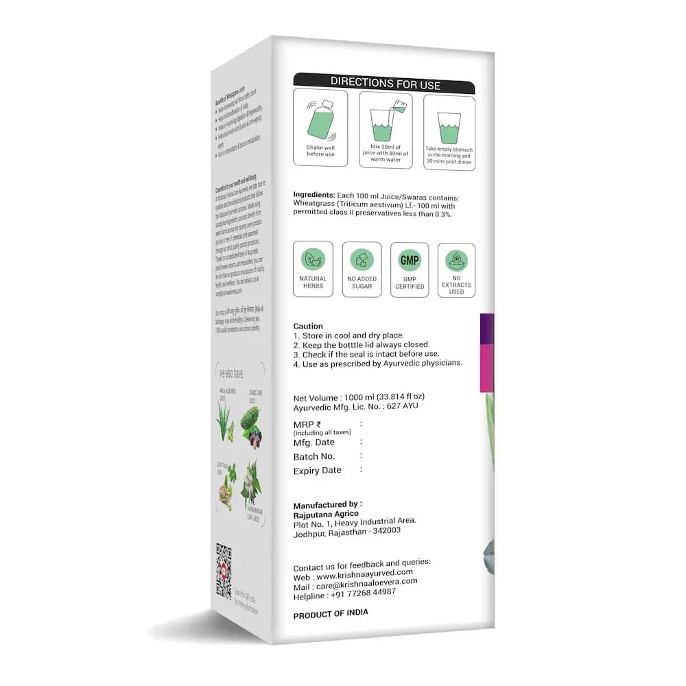 Krishna's Wheatgrass Juice manufacturing details