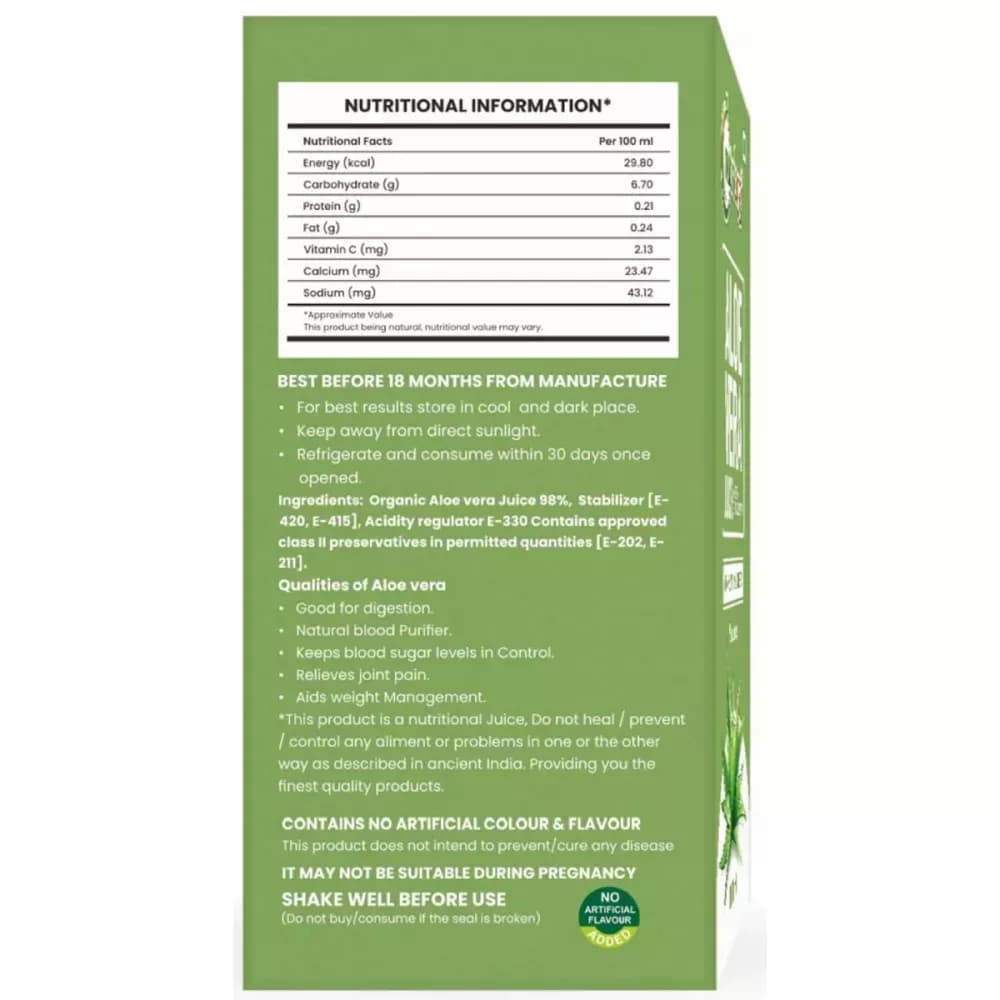 Nutriorg Aloevera Juice 1 L Nutrition Facts