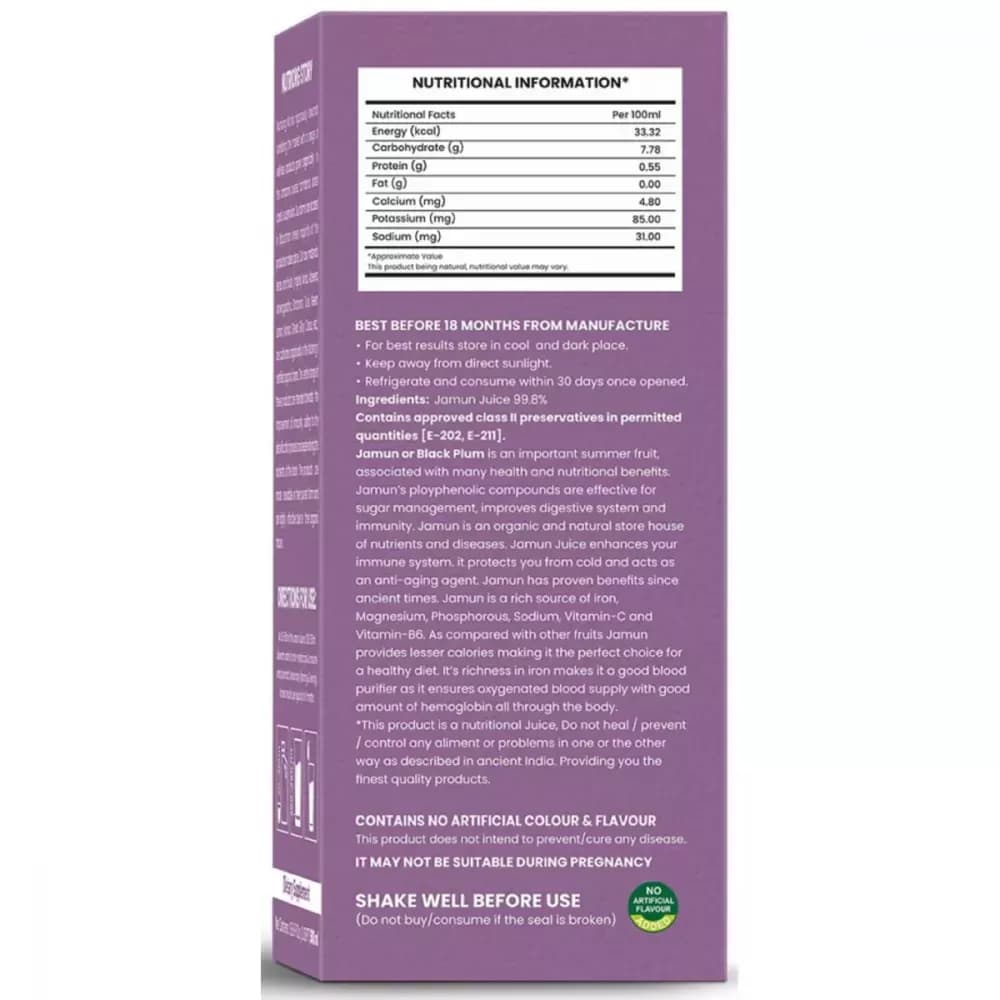 Nutriorg Jamun Juice 500 ml Nutrition Facts