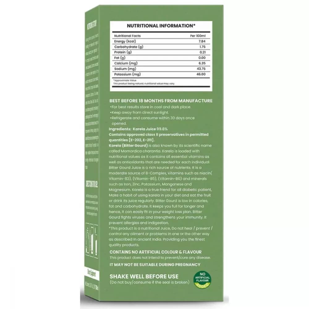 Nutriorg Karela Juice 500 ml Nutrition Facts