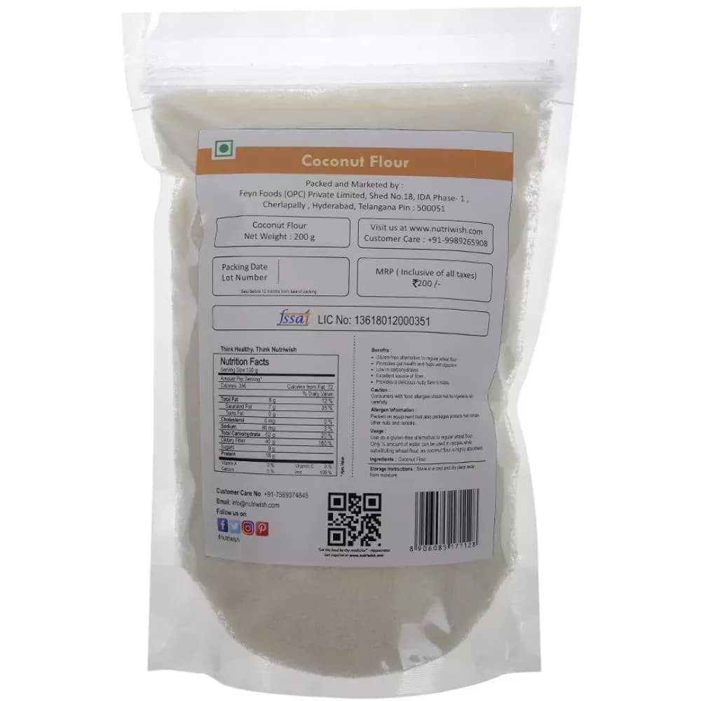 Nutriwish Coconut Flour 200 g manufacturing details