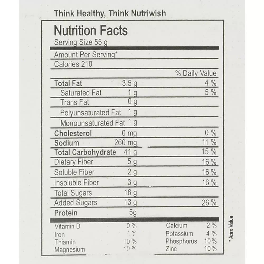 Nutriwish Rolled Oats 200 g Nutrition Facts
