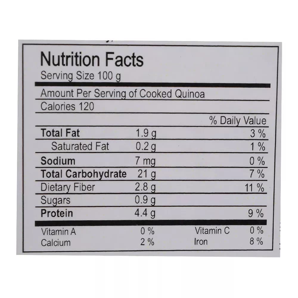 Nutriwish White Quinoa 2 kg Nutrition Facts