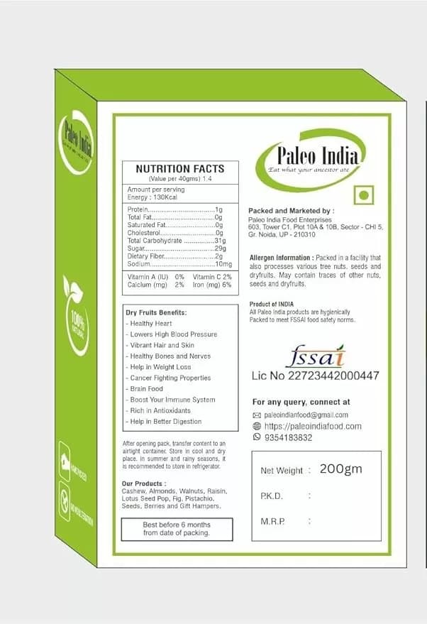 Paleo India Pumpkin Seeds 200 g Nutrition Facts