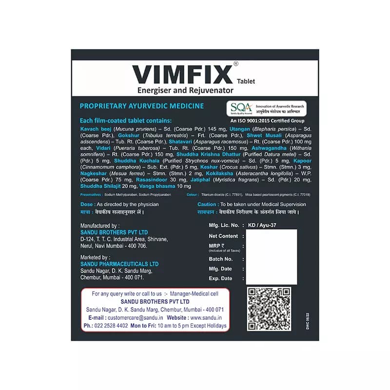 Sandu Vimfix 60 Tablets Batch & Manufacturing Details