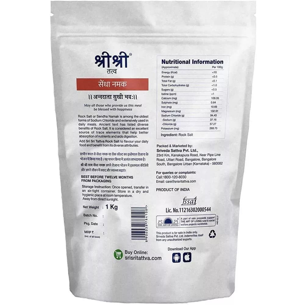 Sri Sri Tattva Rock Salt 1 kg Nutrition Facts