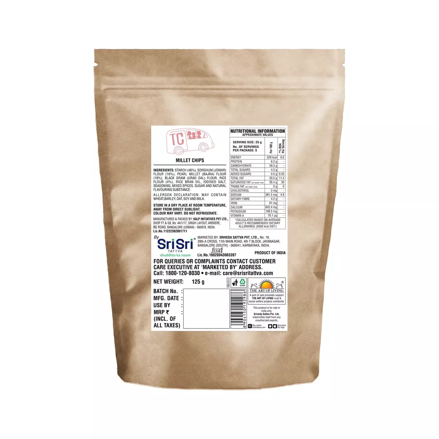 True Crew Millet Chips 125 g Nutrition Facts