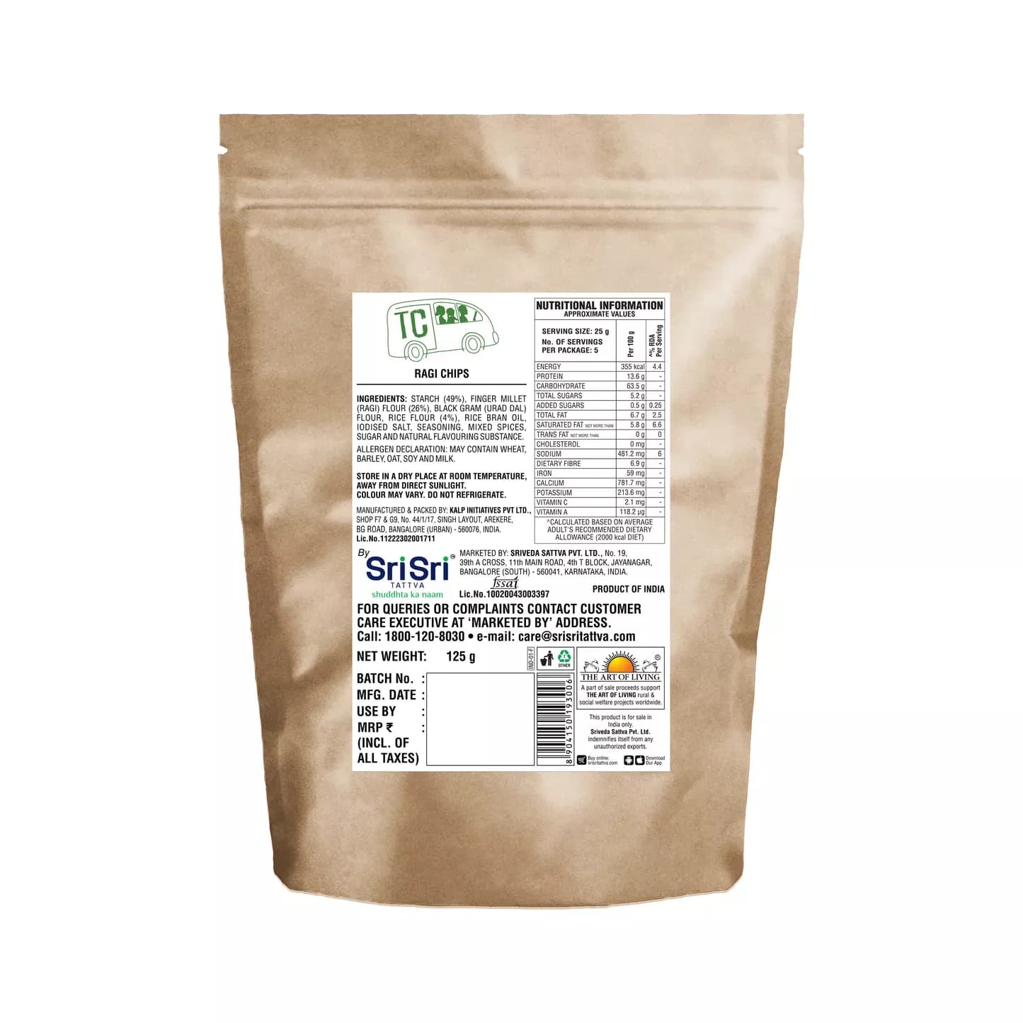 True Crew Ragi Chips 125 g Nutrition Facts