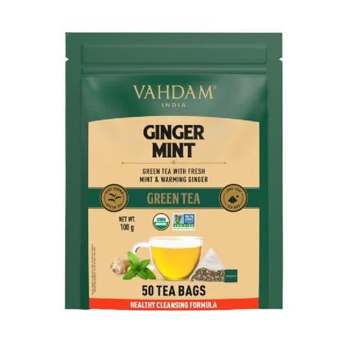 2 G 50 Bags X 2 G Each Vahdam Ginger Mint Herbal Green Tea Cleans The System ShopIndianProductsa