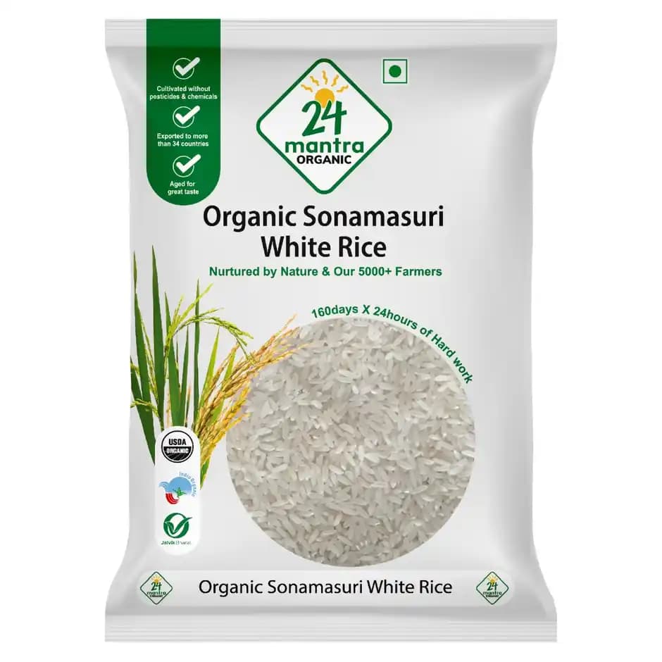 24 Mantra Organic Sonamasuri Raw Rice Polished,1kg-Main image