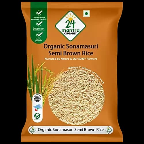 24 Mantra Organic Sonamasuri Semi Brown Hand Pounded Rice, 1Kg-Main image