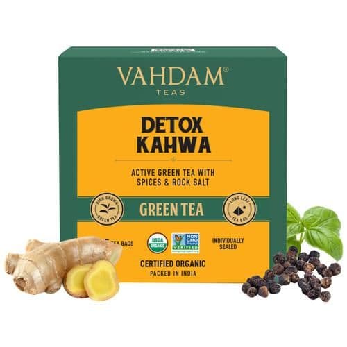 30 G 15 Pyramid Bags X 2 G Each Vahdam Organic Detox Kahwa Green Tea Bags Ayurvedic Kahwa For Cold Relief ShopIndianProductsa