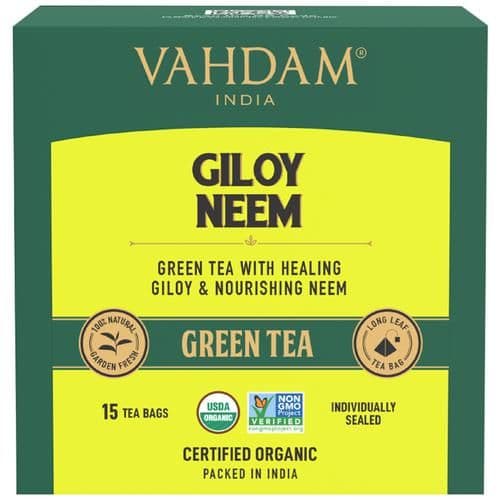 30 G 15 Pyramid Bags X 2 G Each Vahdam Organic Giloy Neem Green Tea Bags Detox Tea For Weight Loss Immunity ShopIndianProductsa