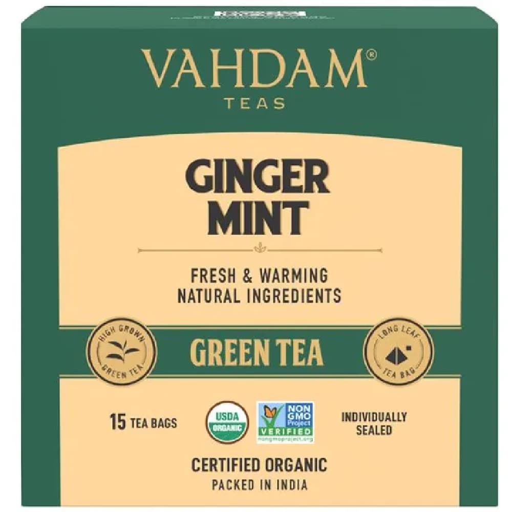 30 G 15 Pyramid Bags X 2 G Each Vahdam Organic Ginger Mint Green Tea Bags Antioxidant Rich Relaxing Detox Tea ShopIndianProductsa
