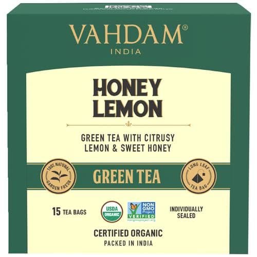 30 G 15 Pyramid Bags X 2 G Each Vahdam Organic Honey Lemon Green Tea Bags Refreshing Vitamin C Infused Tea ShopIndianProductsa