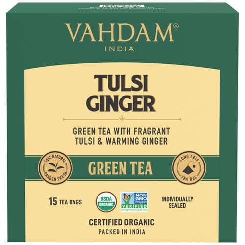30 G 15 Pyramid Bags X 2 G Each Vahdam Organic Tulsi Ginger Green Tea Bags Pure Detox Digestive Health Drink ShopIndianProductsa