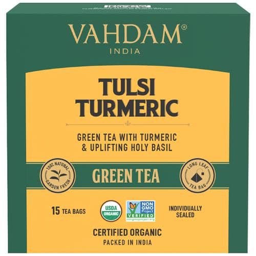 30 G 15 Pyramid Bags X 2 G Each Vahdam Organic Tulsi Turmeric Green Tea Bags Immunity Booster ShopIndianProductsa
