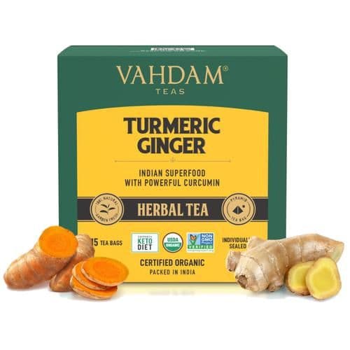 30 G 15 Pyramid Bags X 2 G Each Vahdam Organic Turmeric Ginger Herbal Tea Bags Unique Flavour ShopIndianProductsa