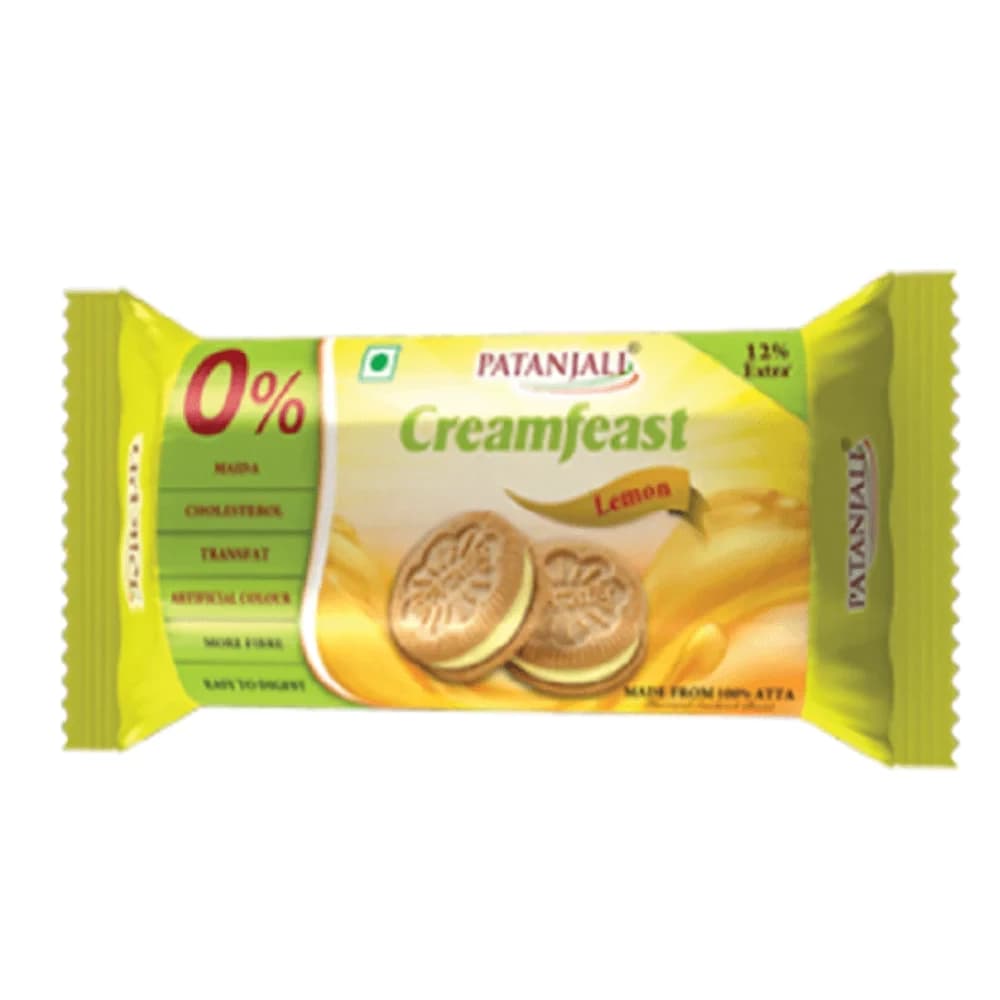 84 G Pack Of 10 Patanjali Cream Feast Lemon Biscuit ShopIndianProductsa