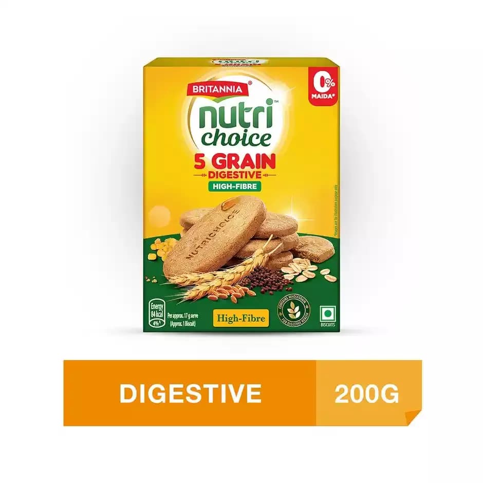 Britannia 5 Grain High-Fibre Biscuits Multigrain Digestive Biscuits,200g-Main image
