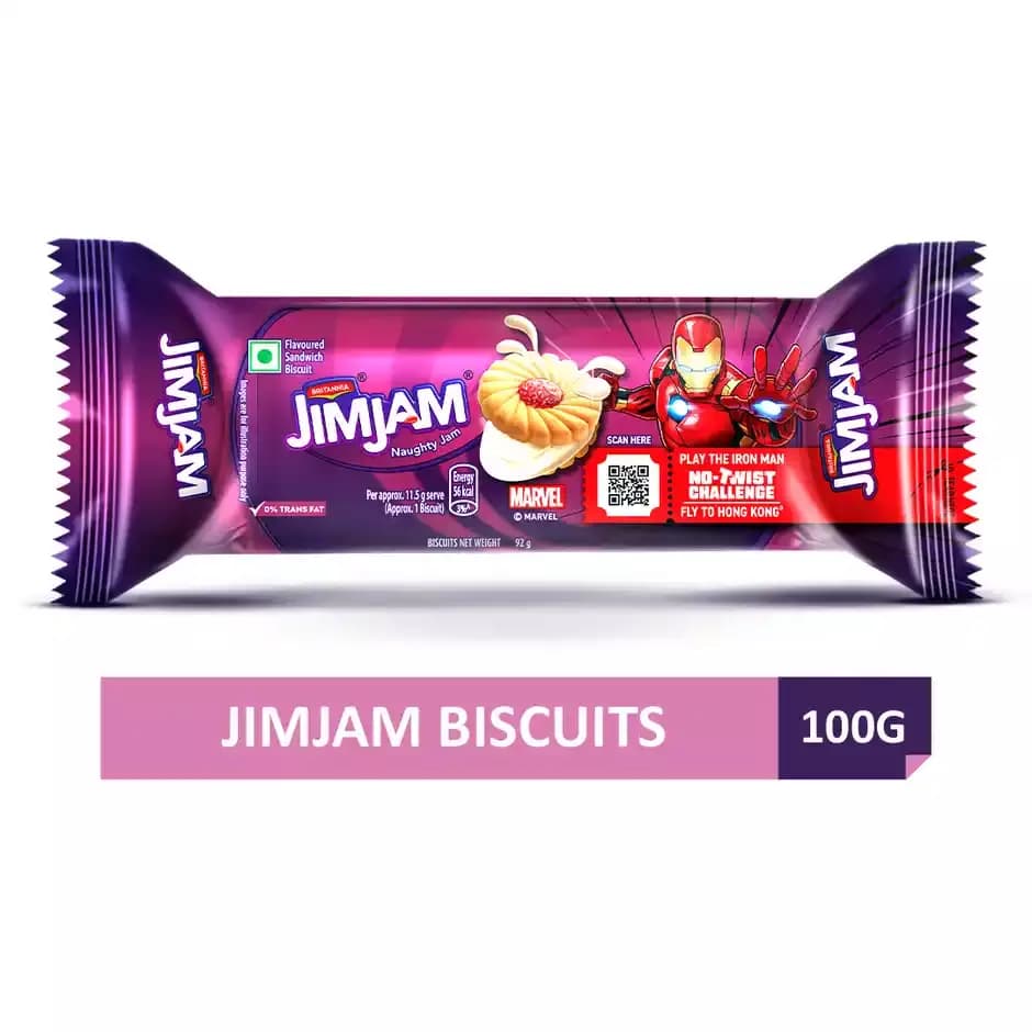 Britannia Treat Jim Jam Naughty Jam creme Biscuits,100g-Main image