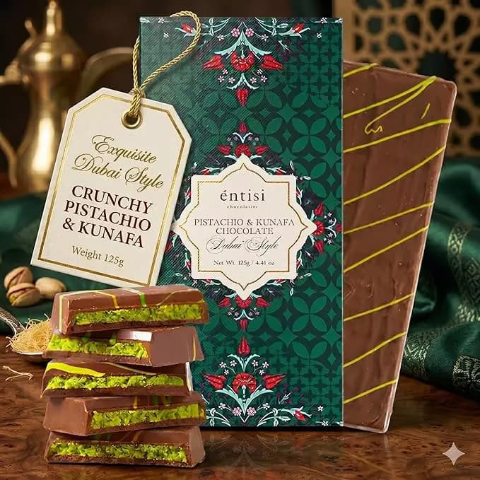 Entisi Chocolatier Pistachio & Kunafa Chocolate Bar,125g-Main image