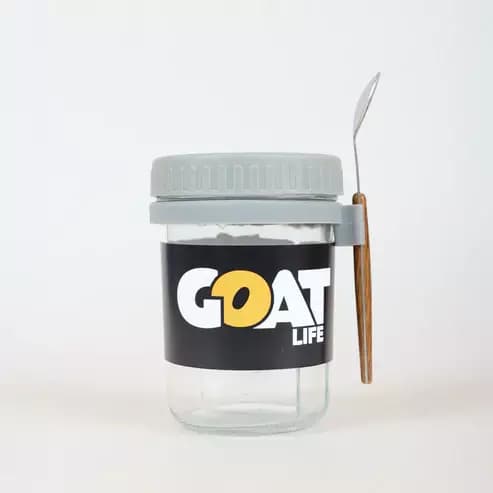 Goat Life Glass Overnight Oats Jar with spoon and lid,500g-Main image