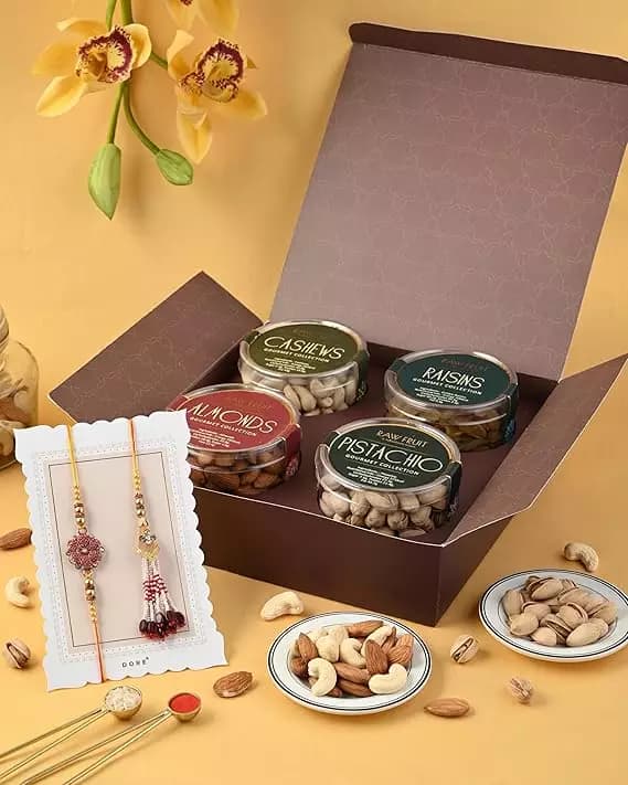 Hyperfoods Bhaiya Bhabhi Rakhi Set with Dry Fruits Gift Hamper.495g-Main image