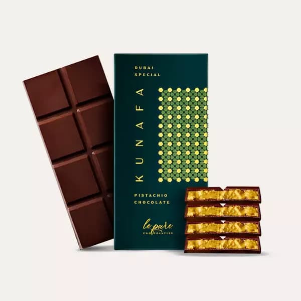 Lepure Chocolatier Dubai Pistachio Kunafa Dark Chocolate Bar,96-Main image