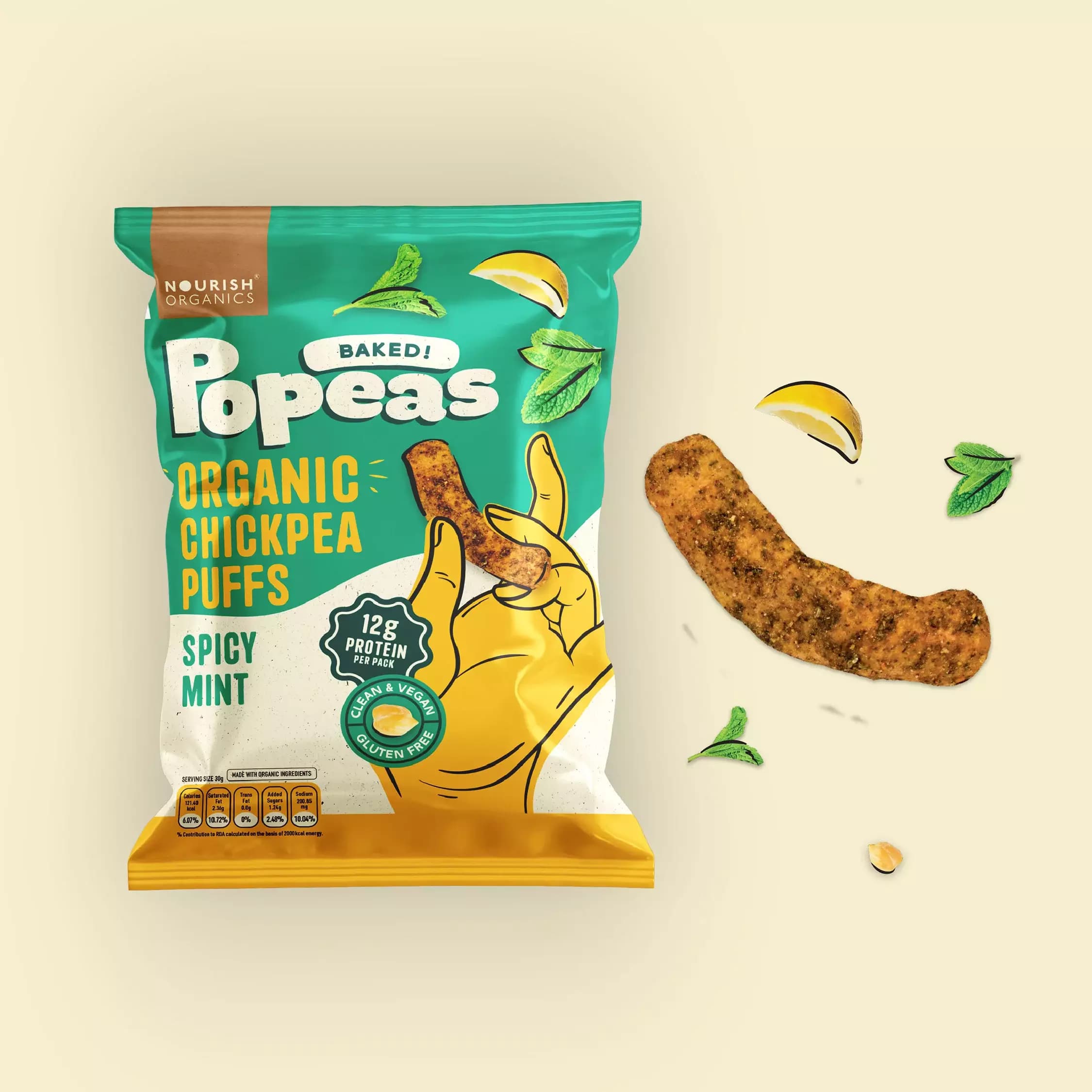 Nourish Organic Spicy Mint Protein Puffs,60g-Main image