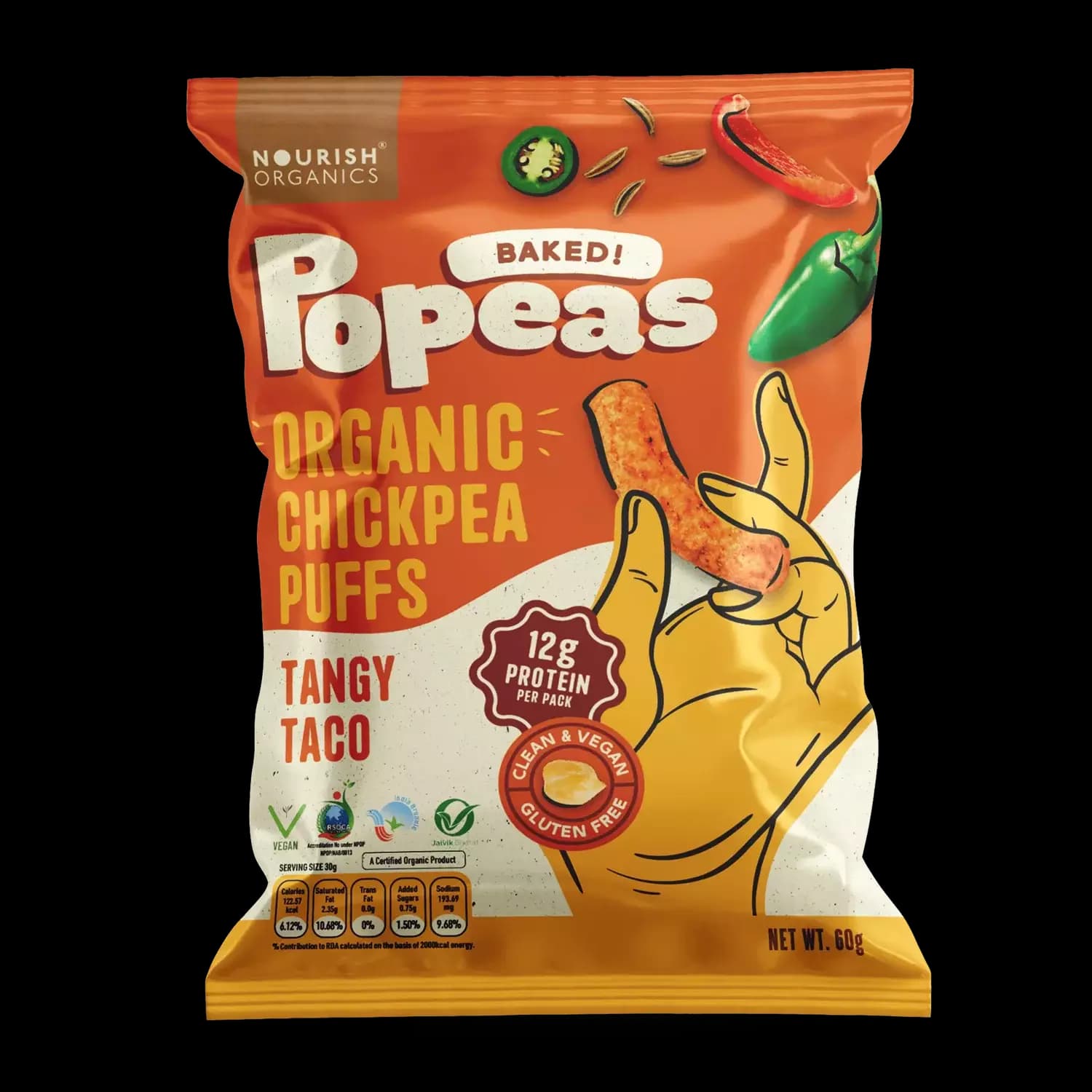 Nourish Organic Tangy Taco Protein Puffs,60g-Main image