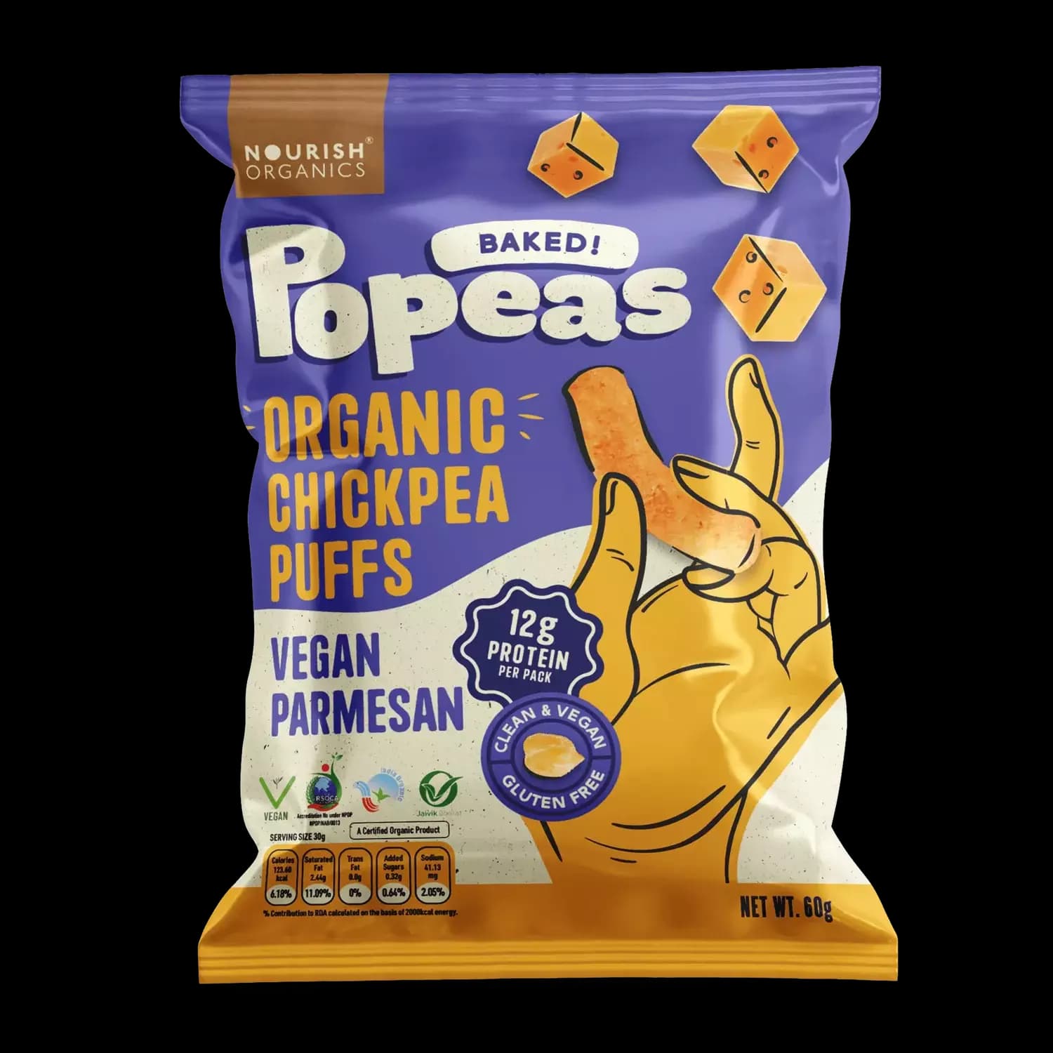 Nourish Organic Vegan Parmesan Protein Puffs,60g-Main image
