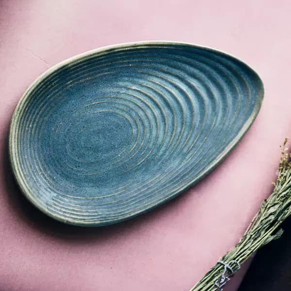 Rareplanet Almond Shaped Green Ceramic Serving Platter,350g-Main image